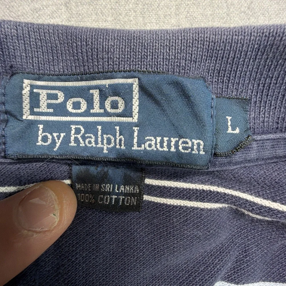 Polo Ralph Lauren Polo Shirt Mens Large Navy Blue Striped Classic‎ Fit